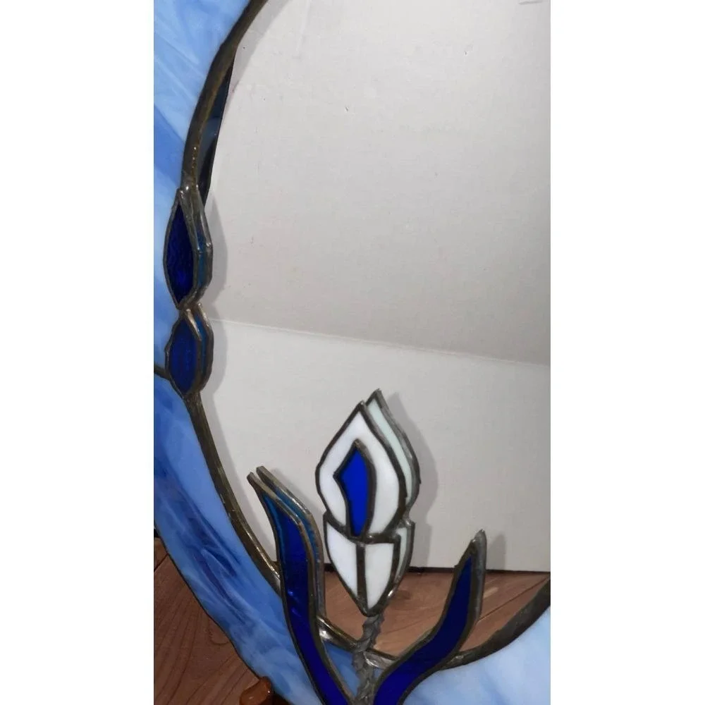 Vintage Stained Glass Oval Mirror